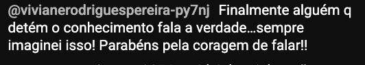Comentário elogiando a coragem de falar a verdade sobre diabetes
